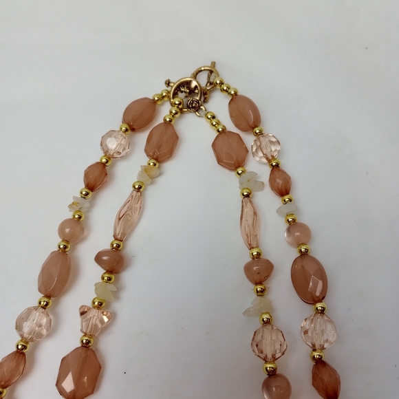 Smoky Pink and Clear Beaded Necklace Set Handmade Costume Jewelry - Picture 2 of 3